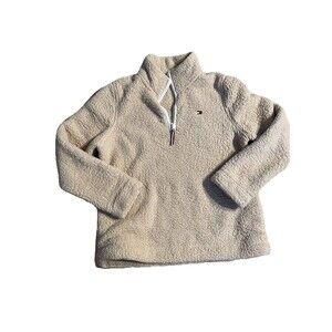 Tommy Hilfiger Sherpa 1/4 Zip Pullover in Light Heather Fawn Size L